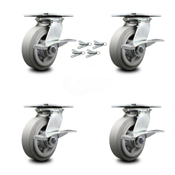 6 Inch Thermoplastic Caster Set with Roller Bearings and Brakes/Swivel Locks SCC